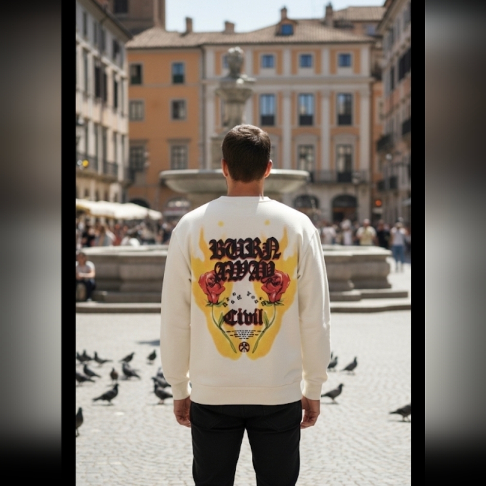Civil Regime Oversized  Crew Neck  Cream Graphic Sweatshirt Man's Size M